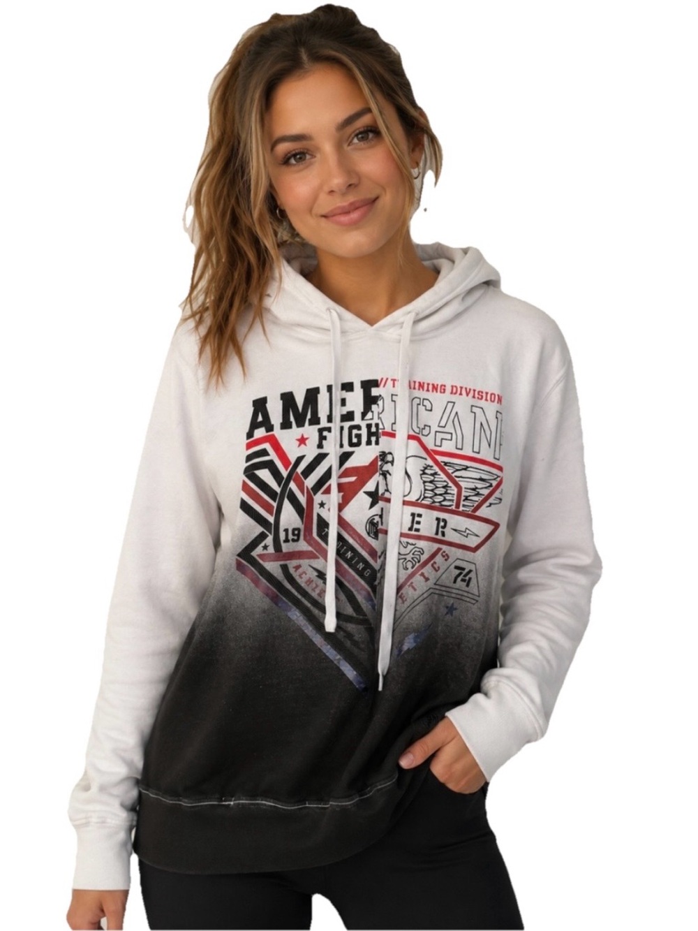 American Fighter Ombre Gradiant Women’s White to Black Cotton Hoodie Size Large